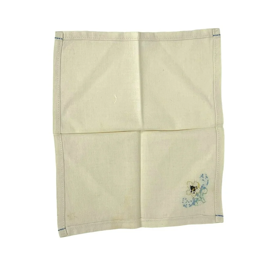 Vintage Linen Cocktail Luncheon Napkins White Embroidered